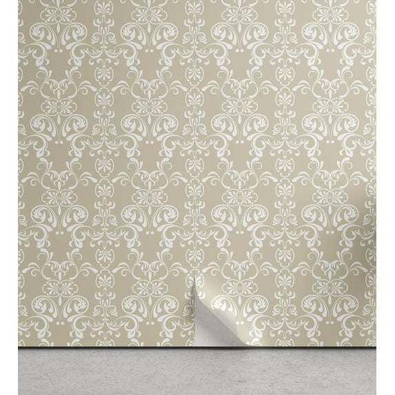 Ambesonne Beige Peel & Stick Wallpaper for Home, Traditional Lace Design, 13"x72", White Beige