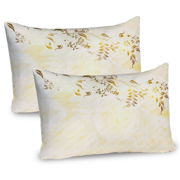 Ambesonne Beige Pillow Sham 2 Pack, Antique Vintage Ornament, 30"x20", Yellow Beige