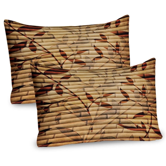 Ambesonne Beige Pillow Sham 2 Pack, Grunge Leaves Bohemian Motif, 36"x20", Brown Tan and Beige