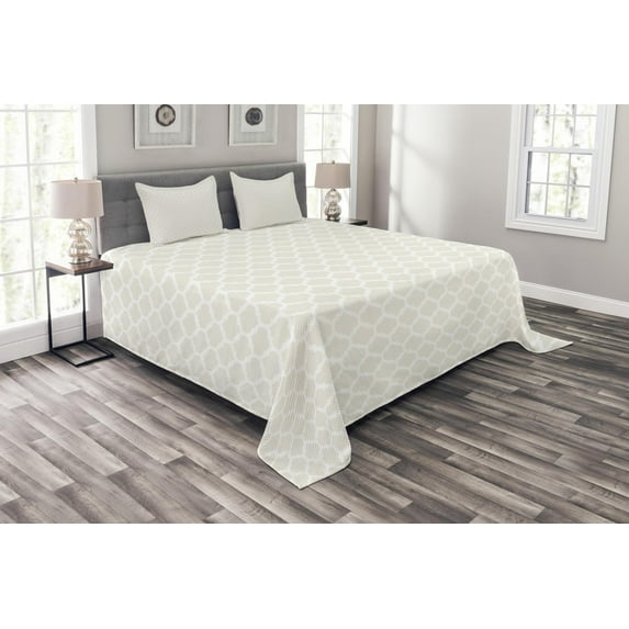 Ambesonne Beige Quilted Bedspread Set 3 Pcs, Delicate Classical Rows, Queen Size, Eggshell White