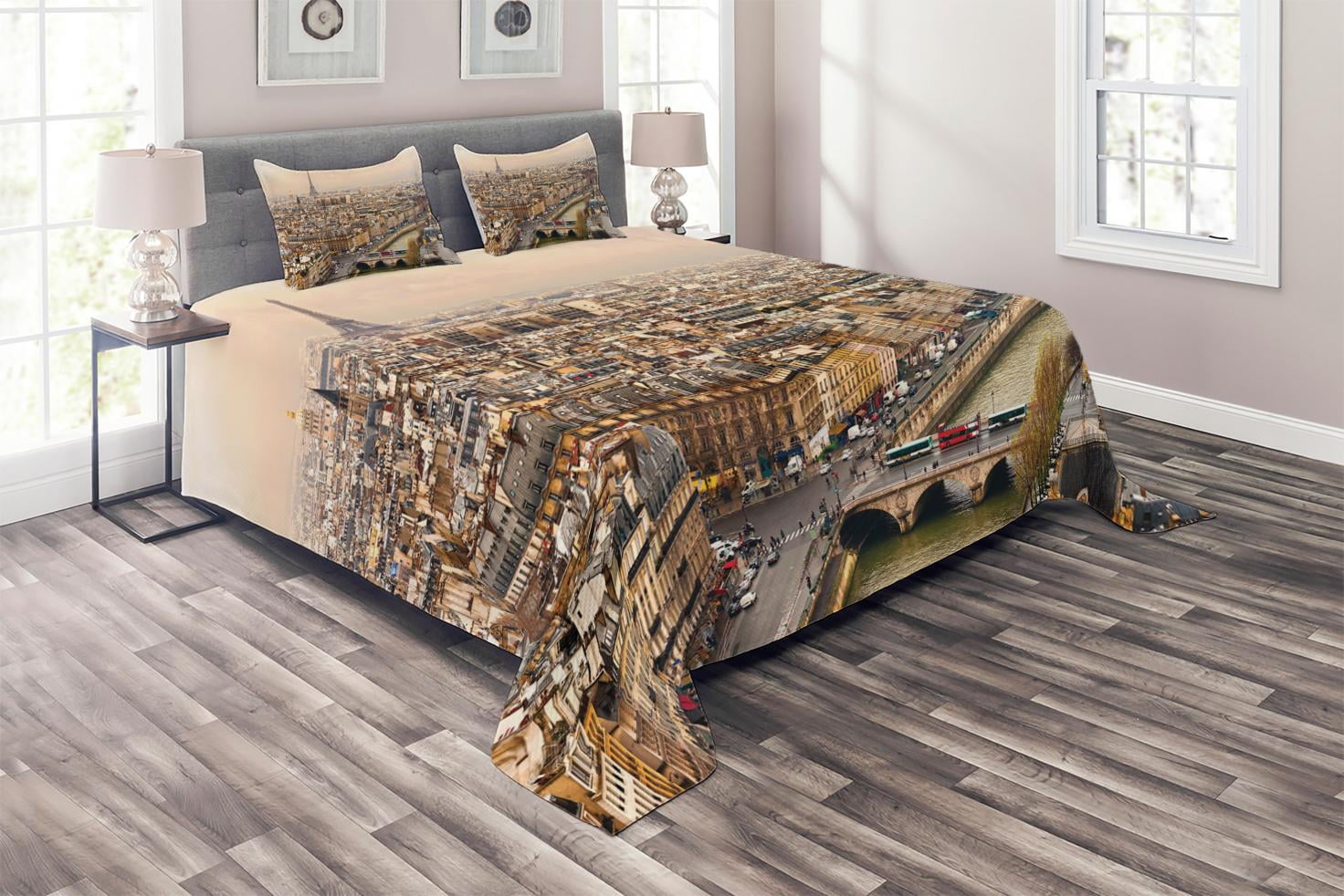 King Size White Quilted Polyester Bedspread Set