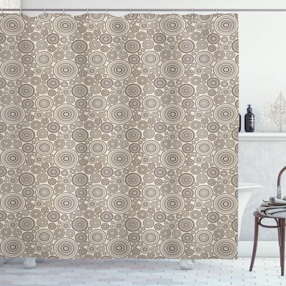 Ambesonne Beige Shower Curtain, Circular Composition Lace, 69"Wx75"L, Tan Brown