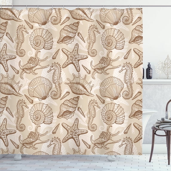 Ambesonne Beige Shower Curtain, Exotic Marine Animals, 69"Wx70"L, Beige
