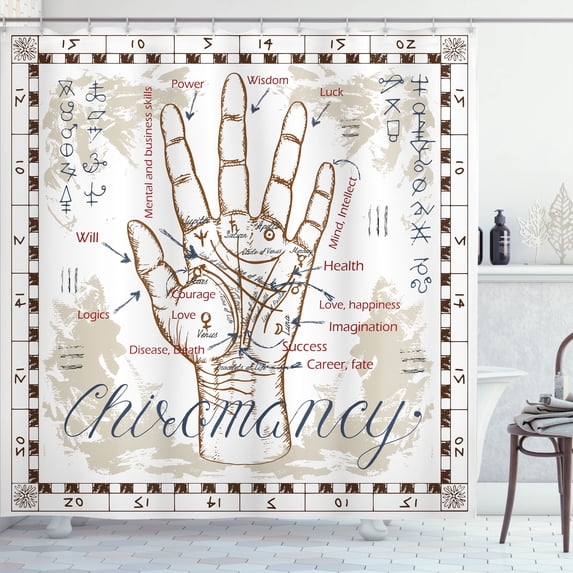 Ambesonne Beige Shower Curtain, Vintage Chiromancy Chart, 69"Wx70"L, Beige
