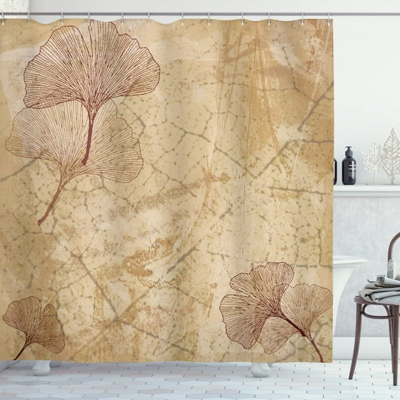 Ambesonne Beige Shower Curtain, Vintage Leaves Grunge, 69"Wx84"L, Beige Brown