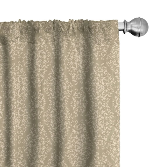 Ambesonne Beige Tan Curtains, Curlicue Floral Vintage, Pair of 28"x95", Dark Sand Brown Champagne