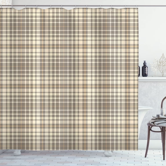 Ambesonne Beige Tan Shower Curtain, English Plaid Checkered, 69"Wx75"L, Cream Sepia