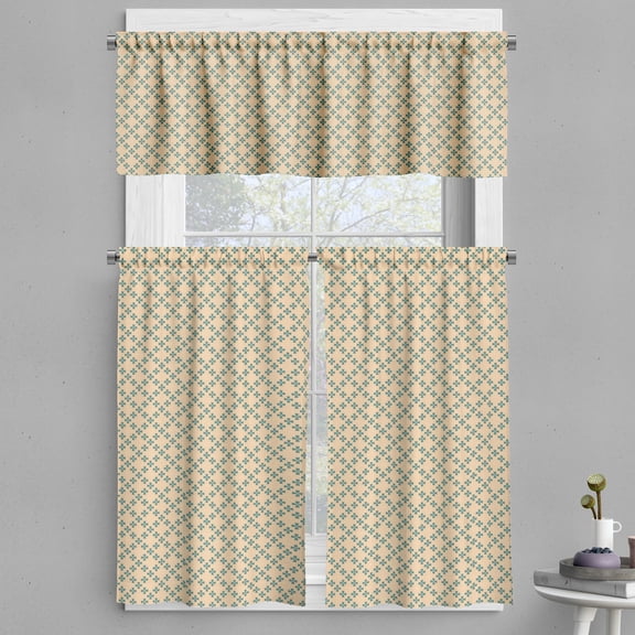 Ambesonne Beige Tan Valance & Curtain, Geometric Leaf Foral Art, 55"x30", Pale Peach and Cadet Blue