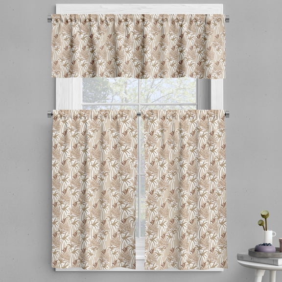 Ambesonne Beige Tan Valance & Curtain, Palm Trees and Pineapple, 55"x24", Pale Sepia Pale Redwood