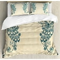 thumbnail image 1 of Ambesonne Beige Teal Duvet Cover Set, Vintage Peacock Bird, Queen, Beige Teal, 1 of 6