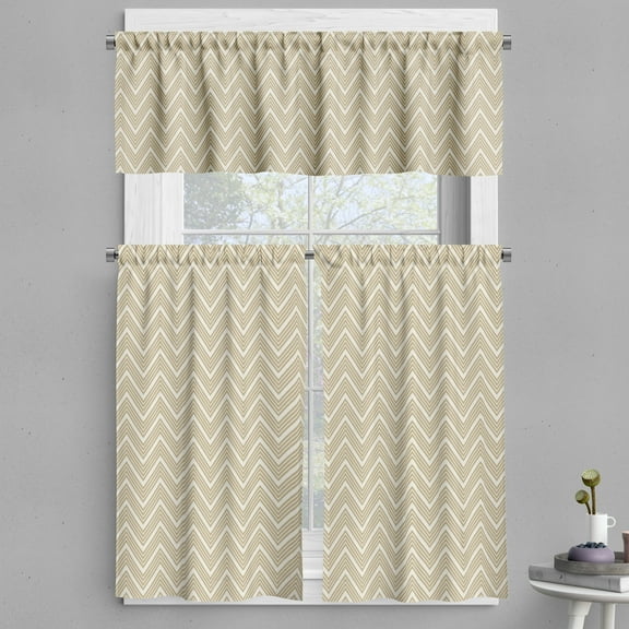 Ambesonne Beige Valance & Curtain, 3 Dimensional Stripes, 55"x45", Ivory Beige