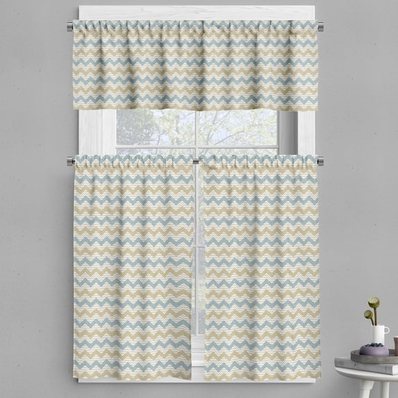 Ambesonne Beige Valance & Curtain, Herringbone Line Pattern, 55"x30", Beige Stale Blue Dust