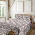 thumbnail image 1 of Ambesonne Berry Pattern Fitted & Flat Sheet with Shams 4 Pcs Set, Modern Leafy Pattern, Queen, Taupe Grey Hot Pink Ivory, 1 of 5