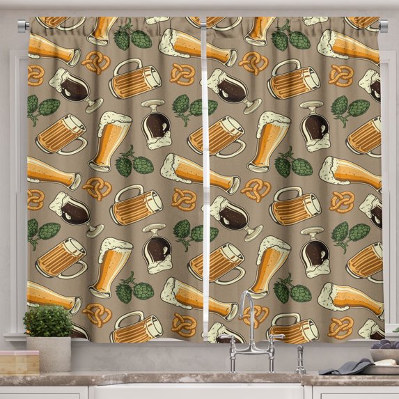 Ambesonne Beverage Theme Kitchen Curtains, Pop Art Digital Beer, 55"x45", Dark Tan Pale Orange
