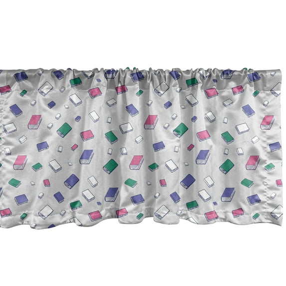 Ambesonne Bibliophile Valance Pack of 2, Cartoon Books Drawing, 54"X18", Pale Taupe and Multicolor