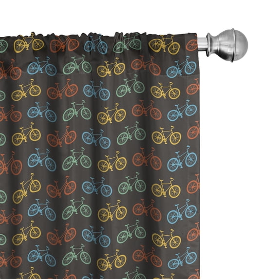 Ambesonne Bicycle Window Curtains, Colorful Bike Pattern Print, Each 28" W x 63" L, Vermilion Dimgray Mustard