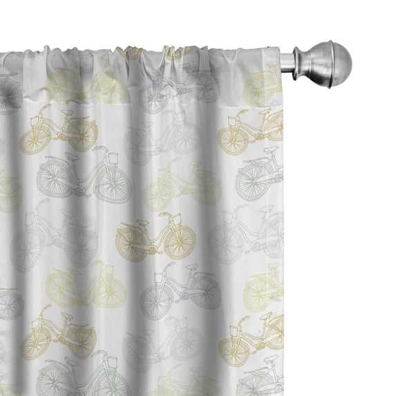 Ambesonne Bicycle Window Curtains, Pastel Retro Classical, Each 28" W x 63" L, Cadet Blue Camel