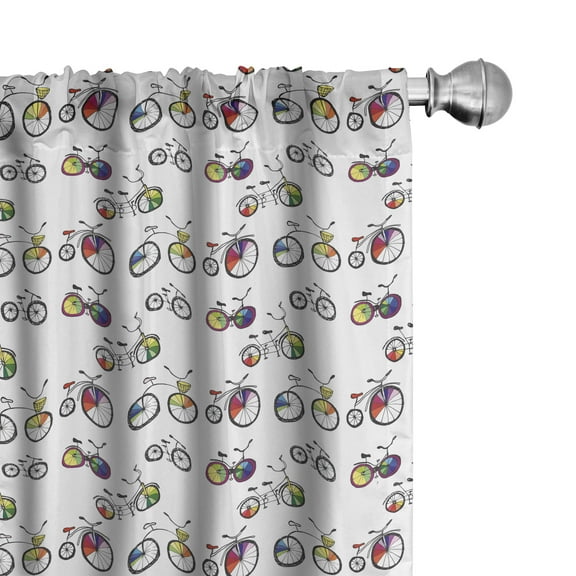 Ambesonne Bicycle Curtains, Penny-Farthing Tandem, Pair of 28"x95", Multicolor