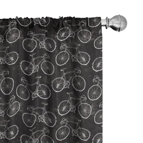 Ambesonne Bicycle Curtains, Vintage Bikes Grunge, Pair of 28"x84", Black and White