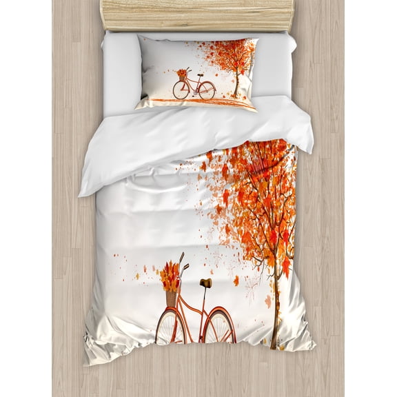 Ambesonne Bicycle Duvet Cover Sets, Orange Autumn Tree, 2-Twin, Orange