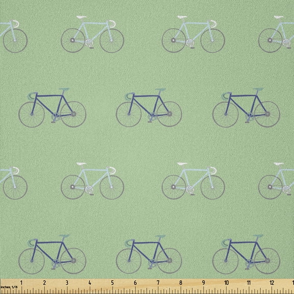 Ambesonne Bicycle Fabric by the Yard Microfiber, Rhythmic Motifs of Bikes, 1 Yard, Pale Green Dark Lavender