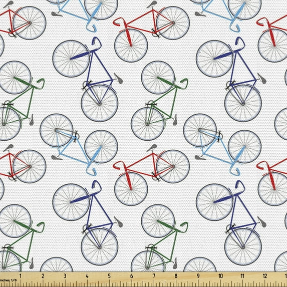Ambesonne Bicycle Fabric by the Yard Upholstery, Abstract Plain Design, 2 Yards, Multicolor