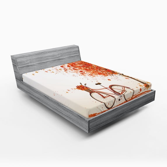 Ambesonne Bicycle Fitted Sheet 2 Pcs Set, Orange Autumn Tree, California King, Orange
