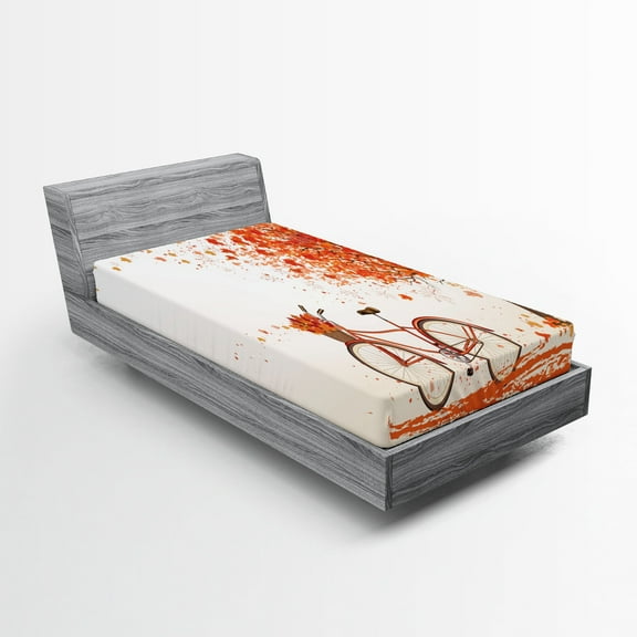 Ambesonne Bicycle Fitted Sheet, Orange Autumn Tree, Twin Size, Orange