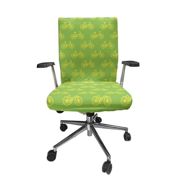 Ambesonne Bicycle Office Chair Cover Stretchable High Back, Vibrant 2 Wheel Items, Lime Green and Yellow