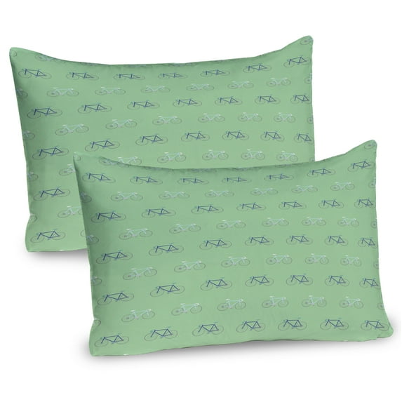 Ambesonne Bicycle Pillow Sham 2 Pack, Rhythmic Motifs of Bikes, 26"x20", Pale Green Dark Lavender
