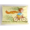 thumbnail image 1 of Ambesonne Bicycle Pillow Sham, Girl Bike Autumn Leaves, 26" X 20", Multicolor, 1 of 2