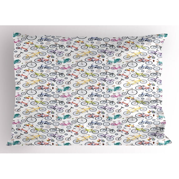 Ambesonne Bicycle Pillow Sham, Retro Colorful Bikes, 36" X 20", Multicolor