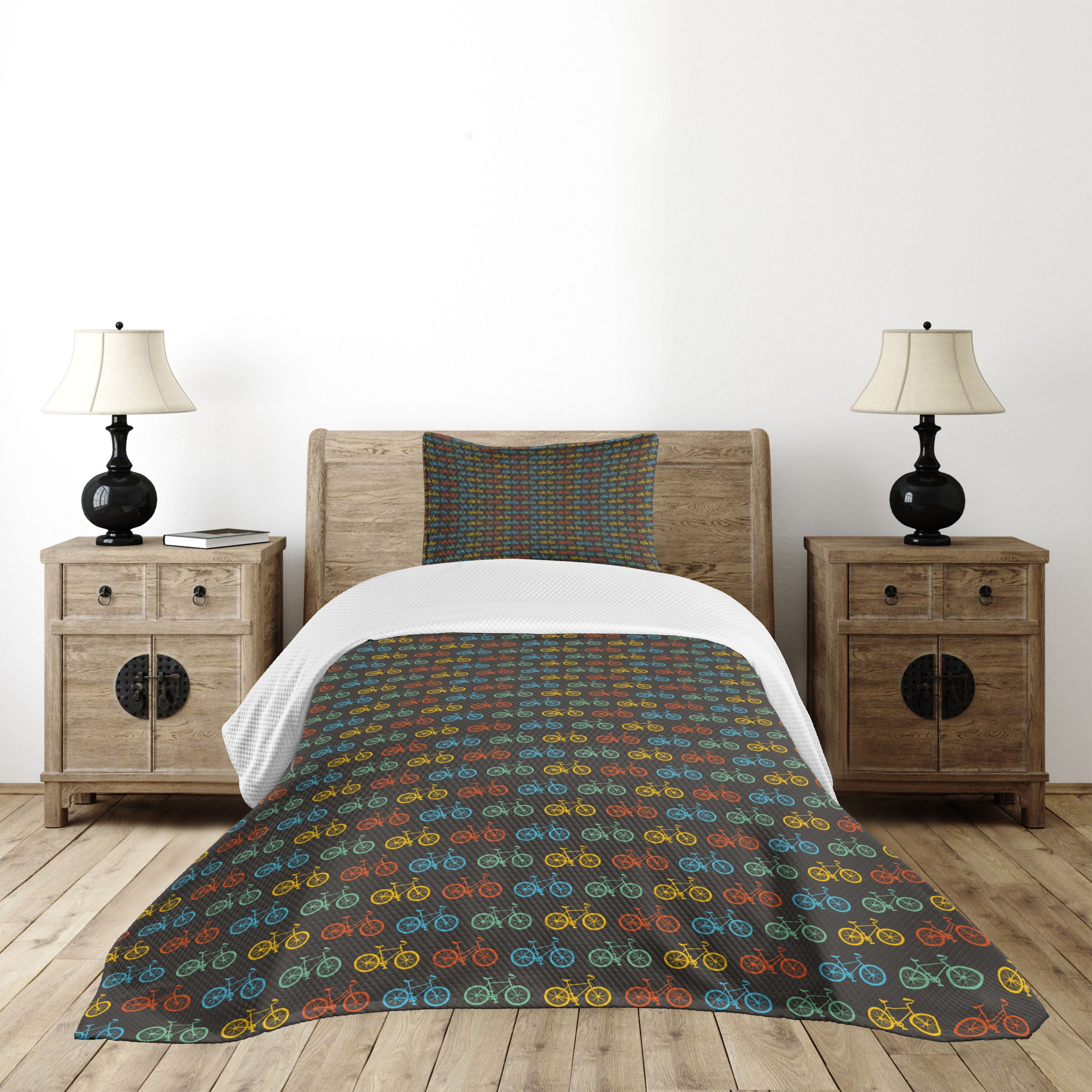 White Quilted Twin Bedspread Set with Pillow Sham