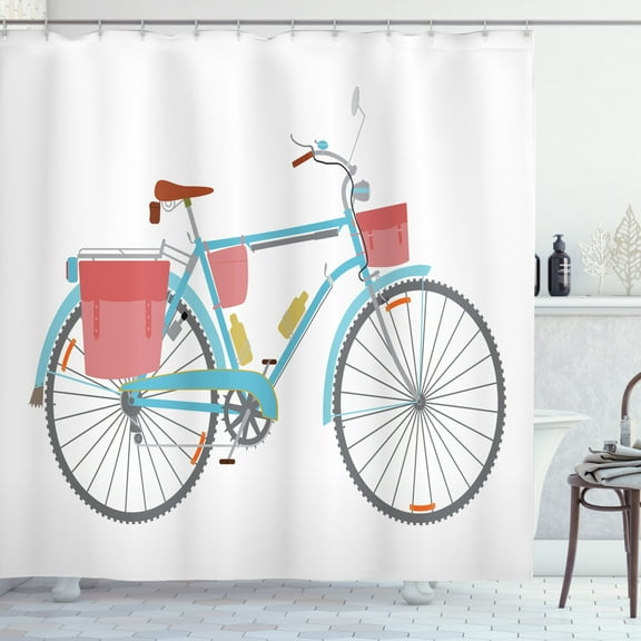 Ambesonne Bicycle Shower Curtain, Classic Tour Bike Bags, 69"Wx70"L, Multicolor