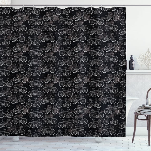 Ambesonne Bicycle Shower Curtain, Vintage Bikes Grunge, 69"Wx84"L, Black and White