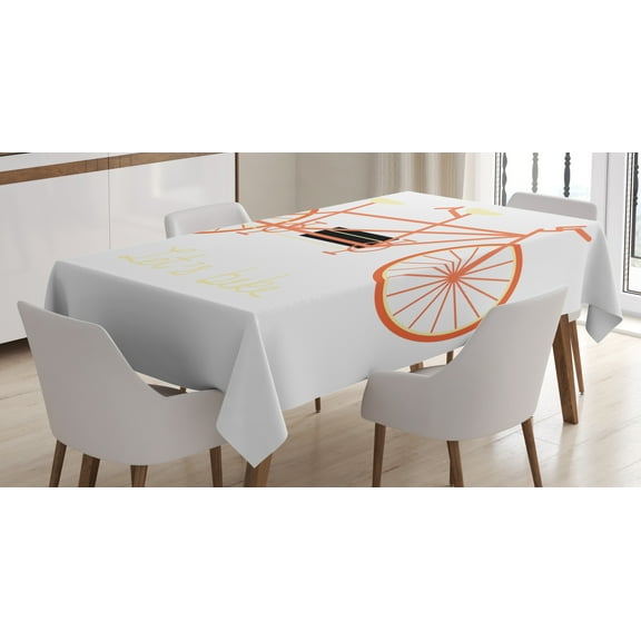 Ambesonne Bicycle Tablecloth Rectangular Table Cover, Lets Bike Retro Vehicle, 52"x70", Pale Yellow Black