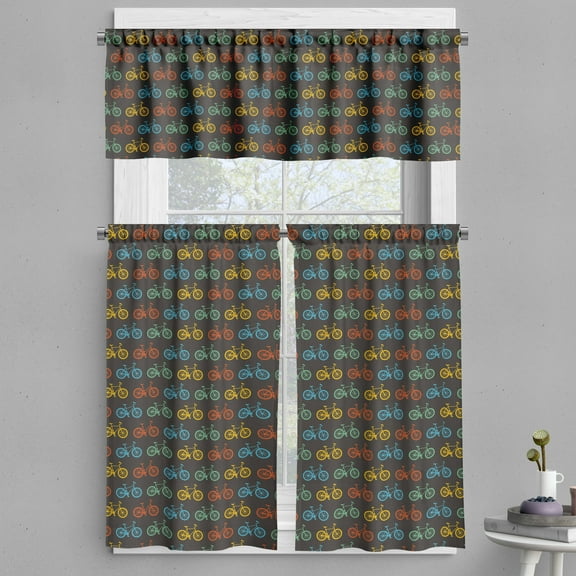 Ambesonne Bicycle Valance & Curtain, Boys and Girls Parade, 55"x45", Multicolor