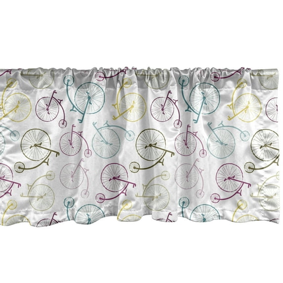 Ambesonne Bicycle Valance Pack of 2, Colorful Retro Bike Pattern, 42"X12", Multicolor