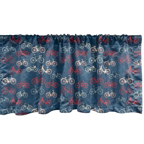 Ambesonne Bicycle Window Valance, Bike Sketches on Blue, 42" x 12", Multicolor