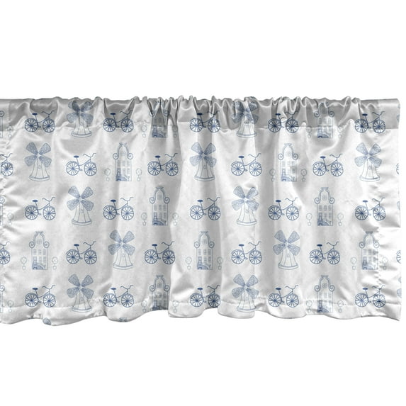 Ambesonne Bicycle Window Valance, Dutch Ornament Drawings, 42" x 18", White Night Blue