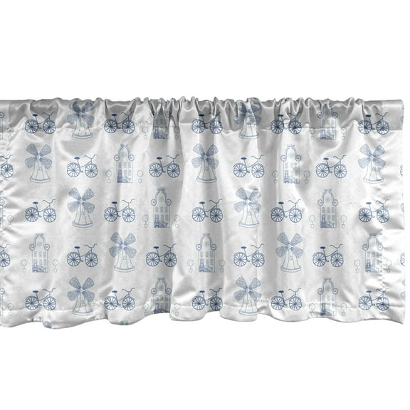 Ambesonne Bicycle Window Valance, Dutch Ornament Drawings, 54" X 12", White Night Blue