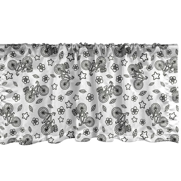 Ambesonne Bicycle Window Valance, Flowers Stars in Black, 54" X 18", Black White