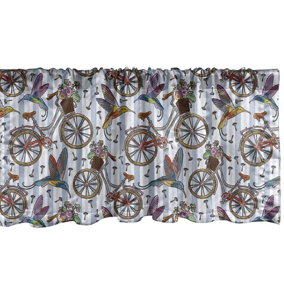 Ambesonne Bicycle Window Valance, Nostalgic Flower Bird, 54" X 18", Multicolor