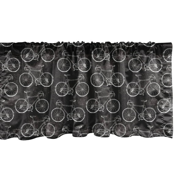 Ambesonne Bicycle Window Valance, Vintage Bikes Grunge, 54" X 12", Black and White