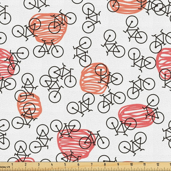Ambesonne Bike Fabric by the Yard Upholstery, Minimalist Bicycle Sketchy, 3 Yards, Salmon and Charcoal Grey
