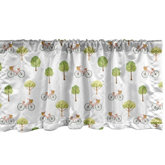 Ambesonne Bike Valance Pack of 2, Bicycles and Trees Pattern Art, 42"X18", Pistachio Green and Redwood