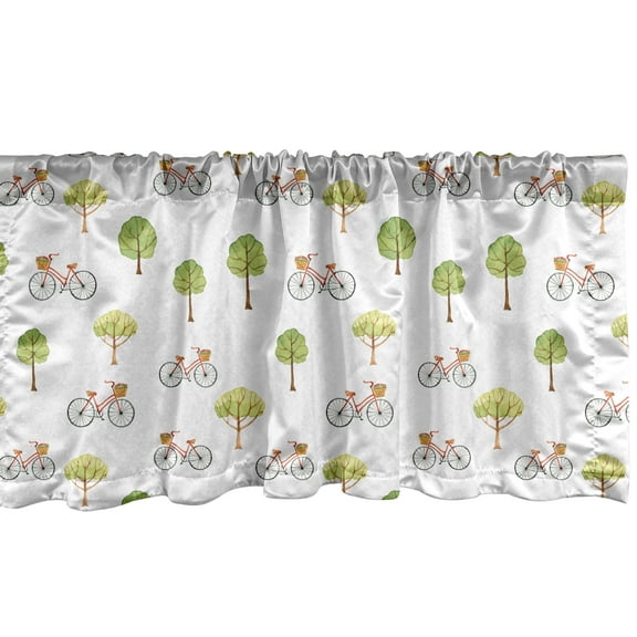 Ambesonne Bike Window Valance, Bicycles and Trees Pattern Art, 42" x 12", Pistachio Green and Redwood