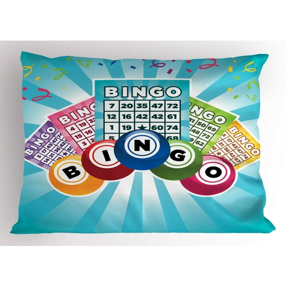 Ambesonne Bingo Pillow Sham, Colorful Cards Balls, 36" X 20", Pale Blue Multicolor