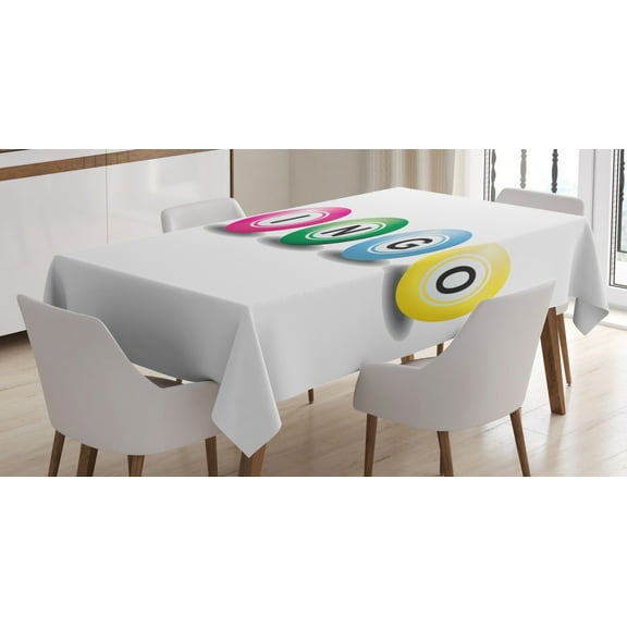 Ambesonne Bingo Tablecloth Rectangular Table Cover, 3D Style Colorful Balls, 60"x90", Multicolor and White