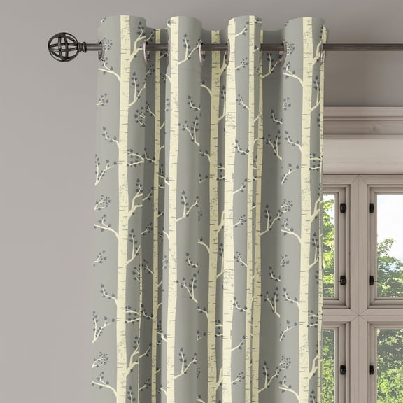 Ambesonne Birch Grommet Curtain Single Panel, Trees Nature Boho Composition, 50"x60", Pale Yellow and Warm Taupe
